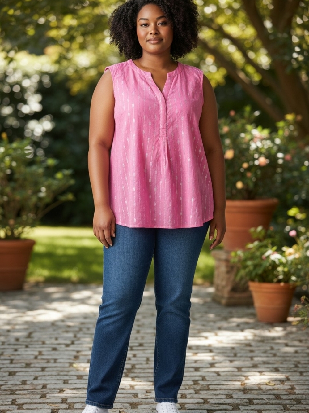 Crown & Ivy Pink Sleeveless Split-Neck Tunic Top Size XL NWT